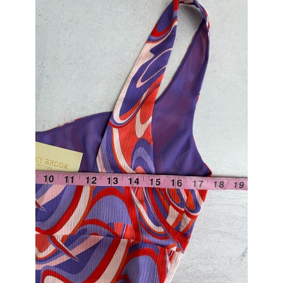 NWT Ramy Brook Deidra Women's Swirl-Print Cropped Top Retro‎ Purple/Red Sz Multi - Picture 7 of 11